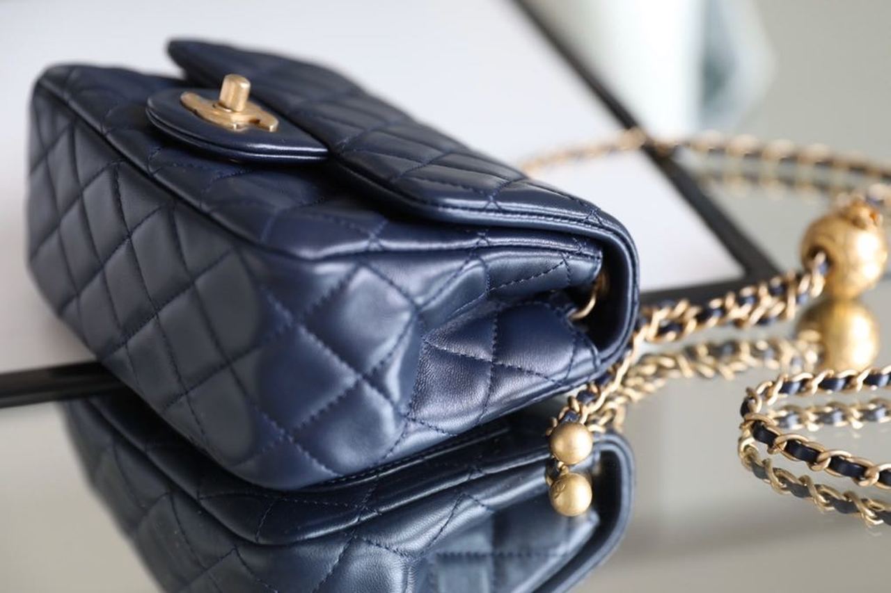Chanel Mini Flap Bag With CC Ball On Strap Navy Blue For Women, Women’s Handbags, Shoulder And Crossbody Bags 6.7in/17cm