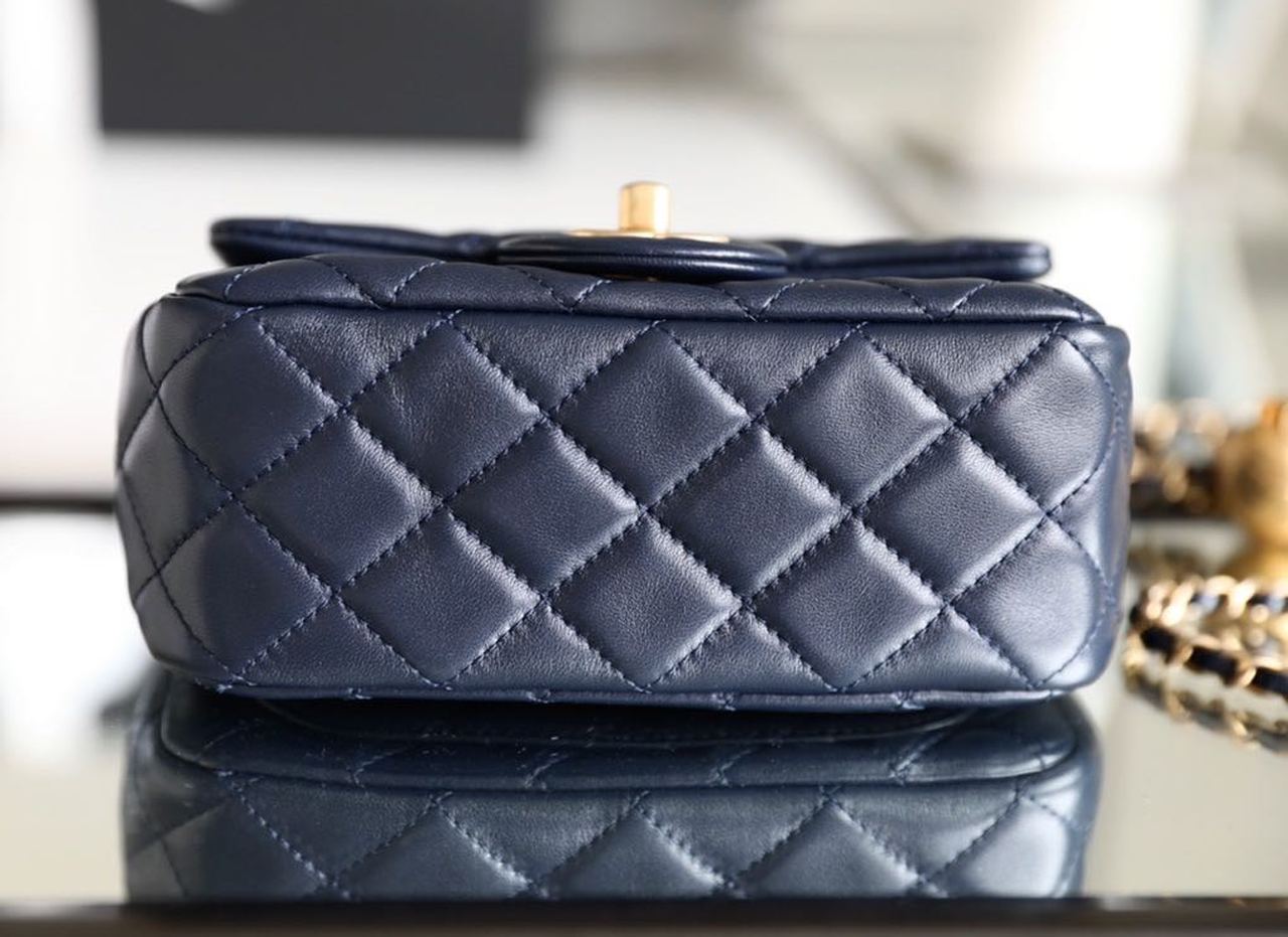 Chanel Mini Flap Bag With CC Ball On Strap Navy Blue For Women, Women’s Handbags, Shoulder And Crossbody Bags 6.7in/17cm