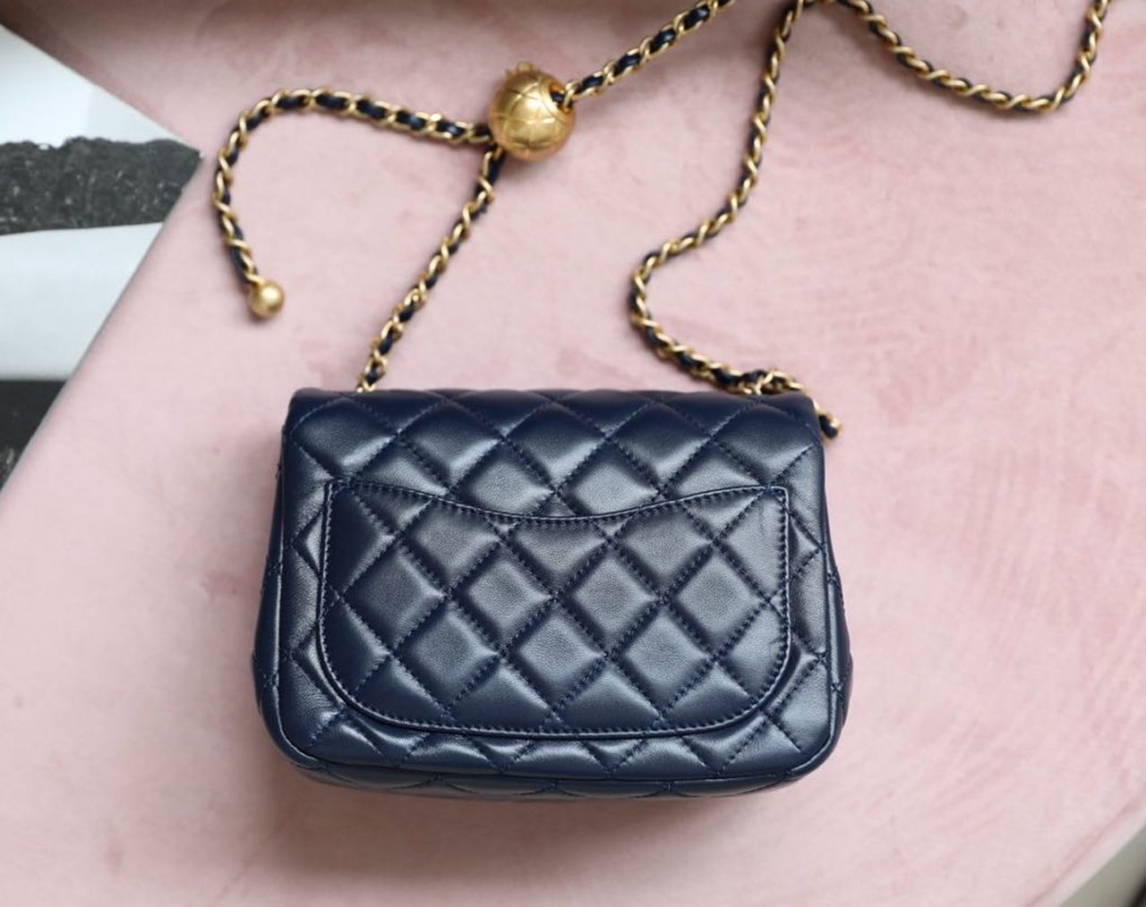 Chanel Mini Flap Bag With CC Ball On Strap Navy Blue For Women, Women’s Handbags, Shoulder And Crossbody Bags 6.7in/17cm