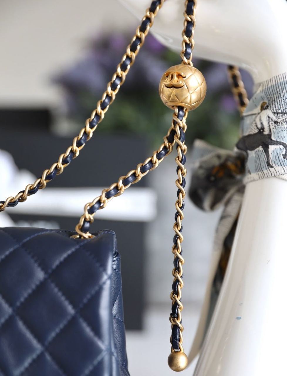 Chanel Mini Flap Bag With CC Ball On Strap Navy Blue For Women, Women’s Handbags, Shoulder And Crossbody Bags 6.7in/17cm