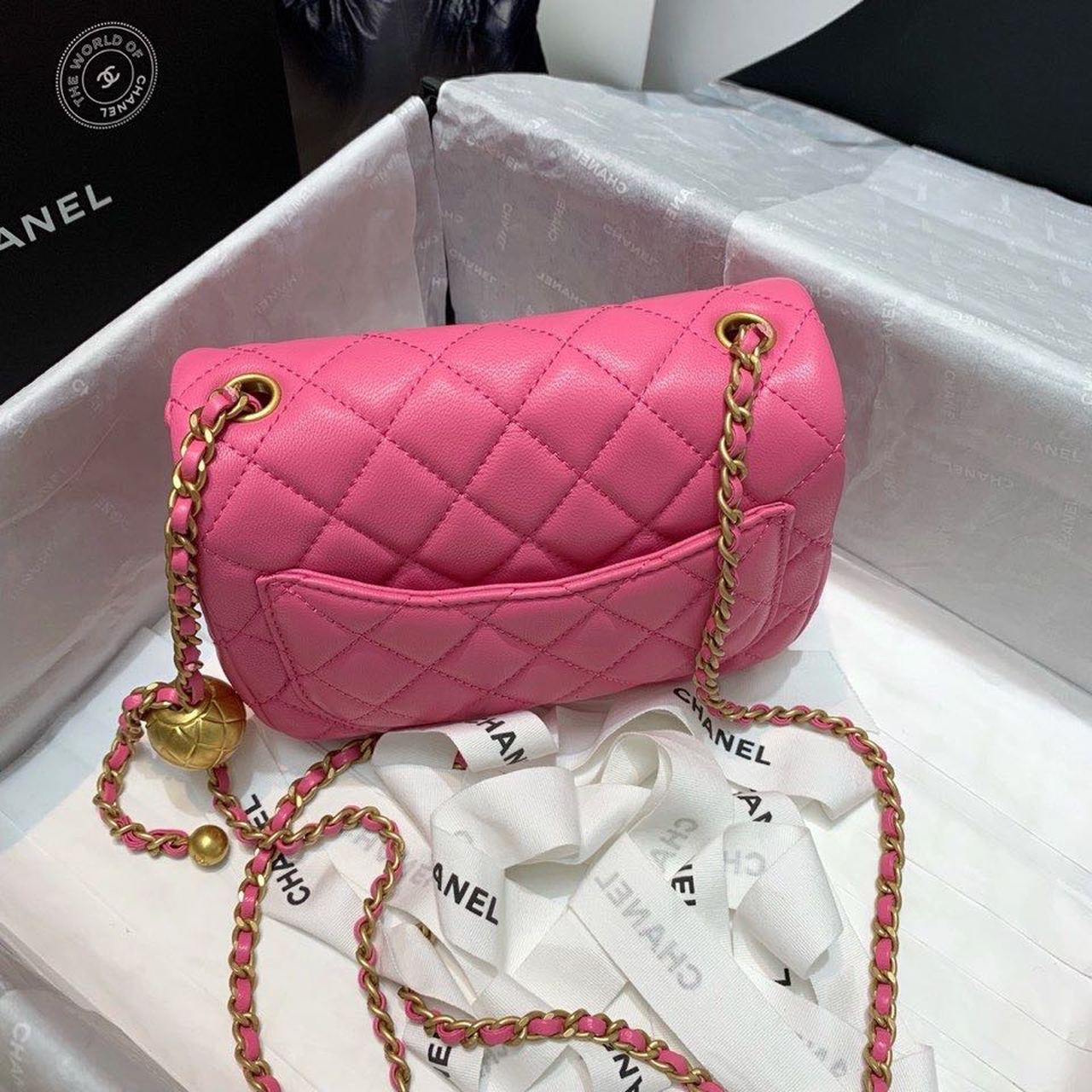 Chanel Mini Flap Bag With CC Ball On Strap Pink For Women, Women’s Handbags, Shoulder And Crossbody Bags 6.7in/17cm