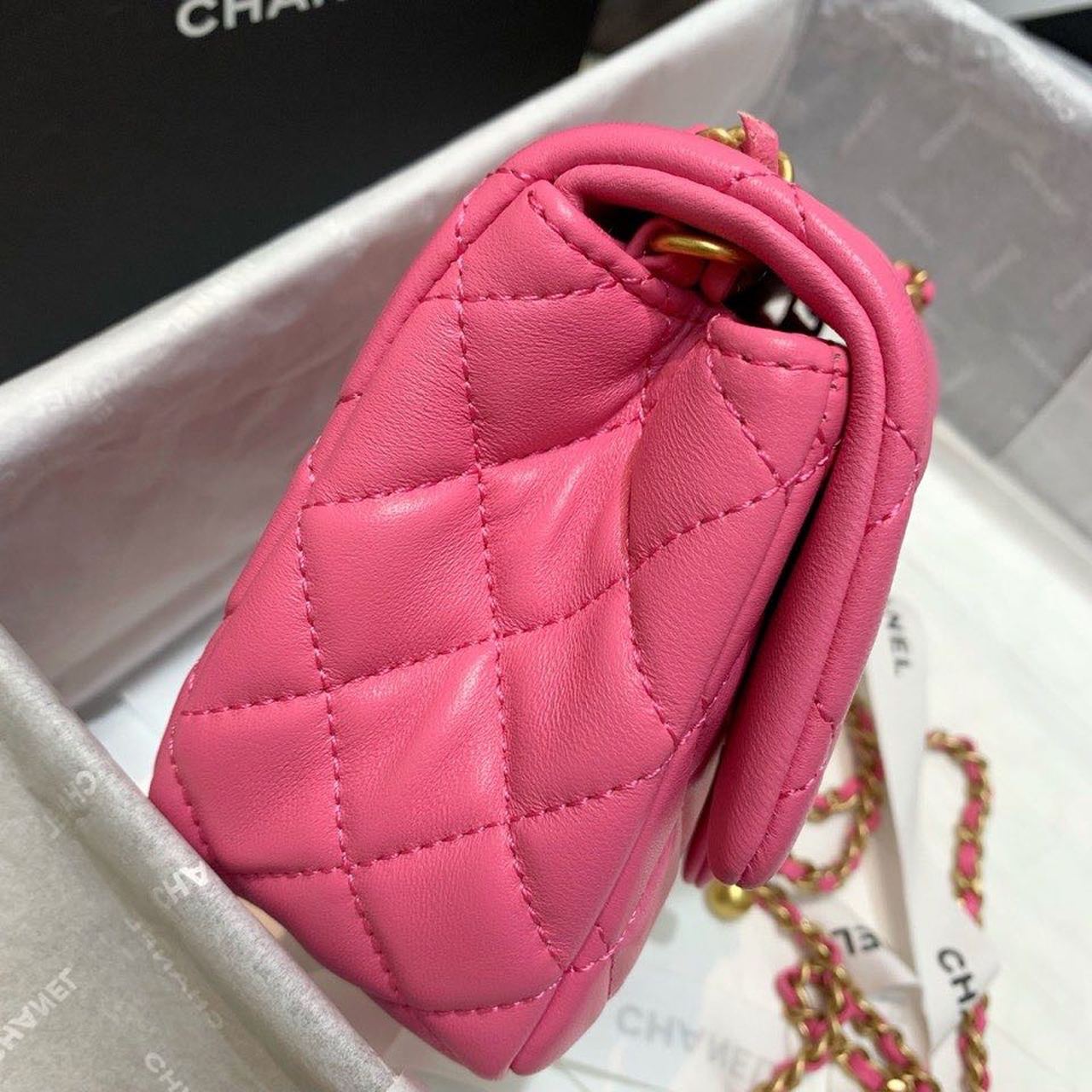 Chanel Mini Flap Bag With CC Ball On Strap Pink For Women, Women’s Handbags, Shoulder And Crossbody Bags 6.7in/17cm