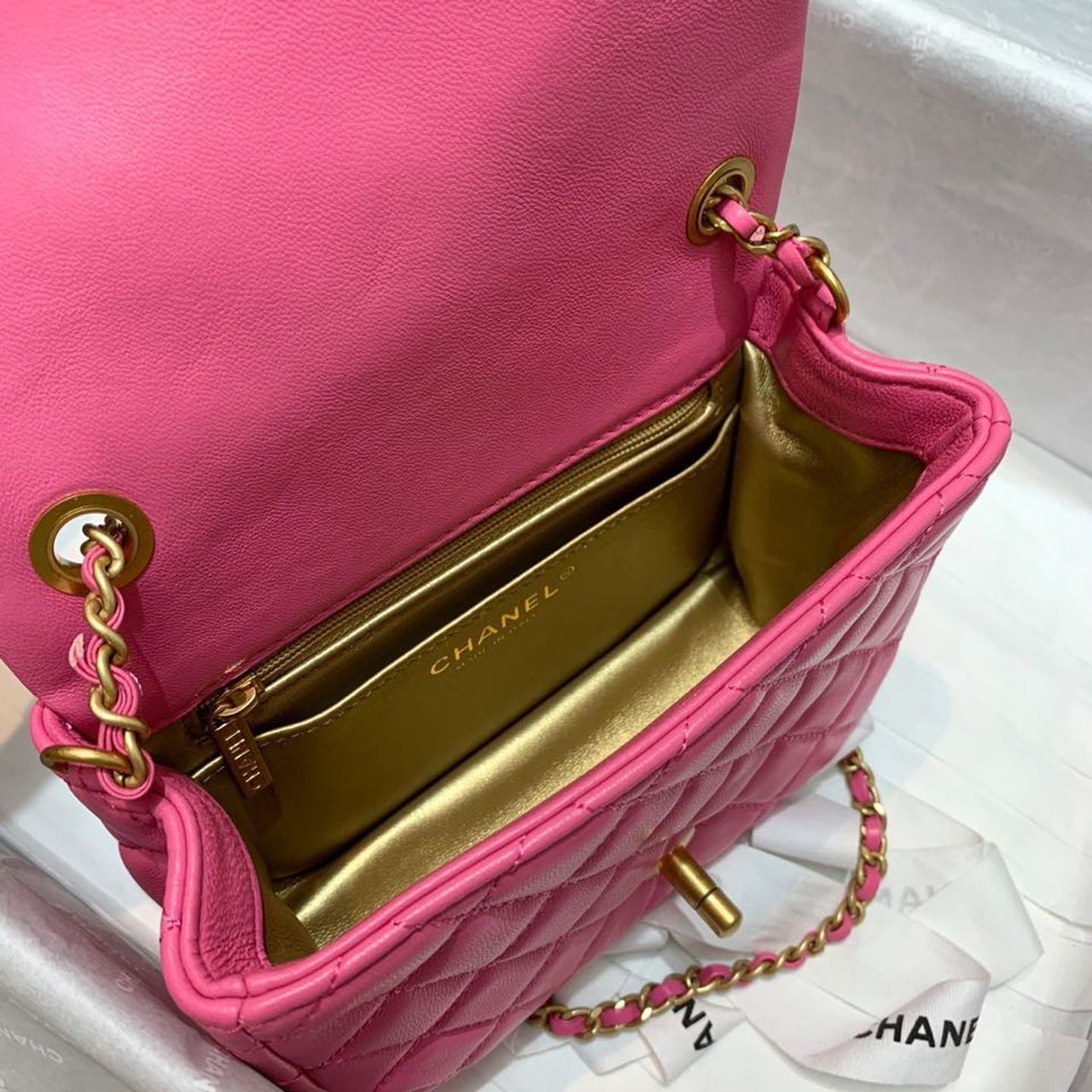 Chanel Mini Flap Bag With CC Ball On Strap Pink For Women, Women’s Handbags, Shoulder And Crossbody Bags 6.7in/17cm
