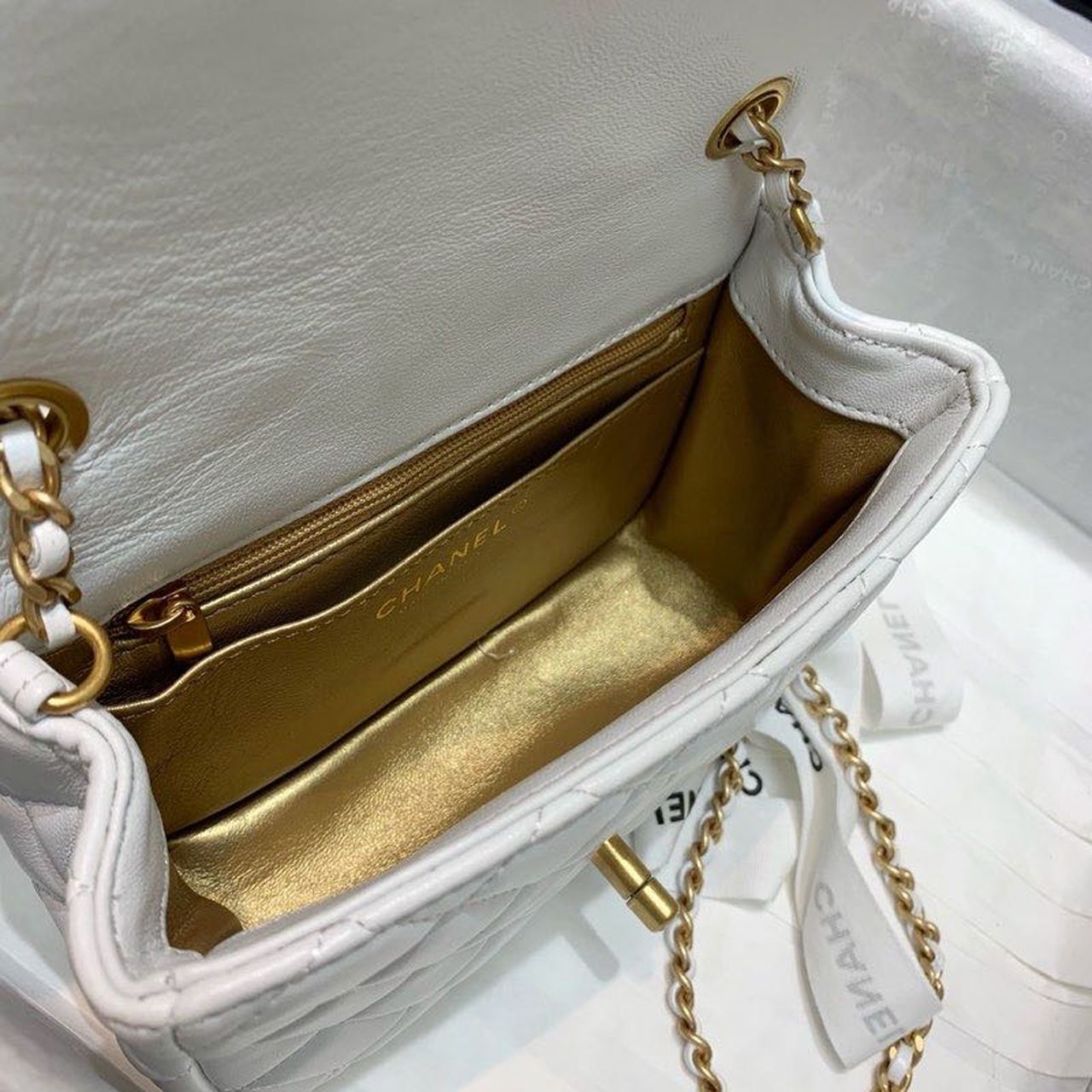 Chanel Mini Flap Bag With CC Ball On Strap White For Women, Women’s Handbags, Shoulder And Crossbody Bags 6.7in/17cm
