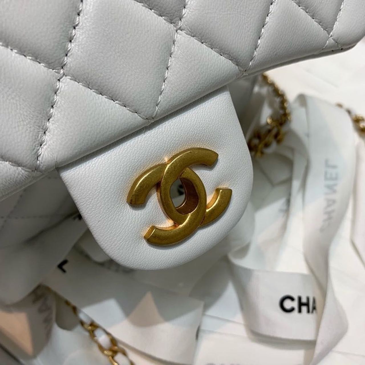 Chanel Mini Flap Bag With CC Ball On Strap White For Women, Women’s Handbags, Shoulder And Crossbody Bags 6.7in/17cm