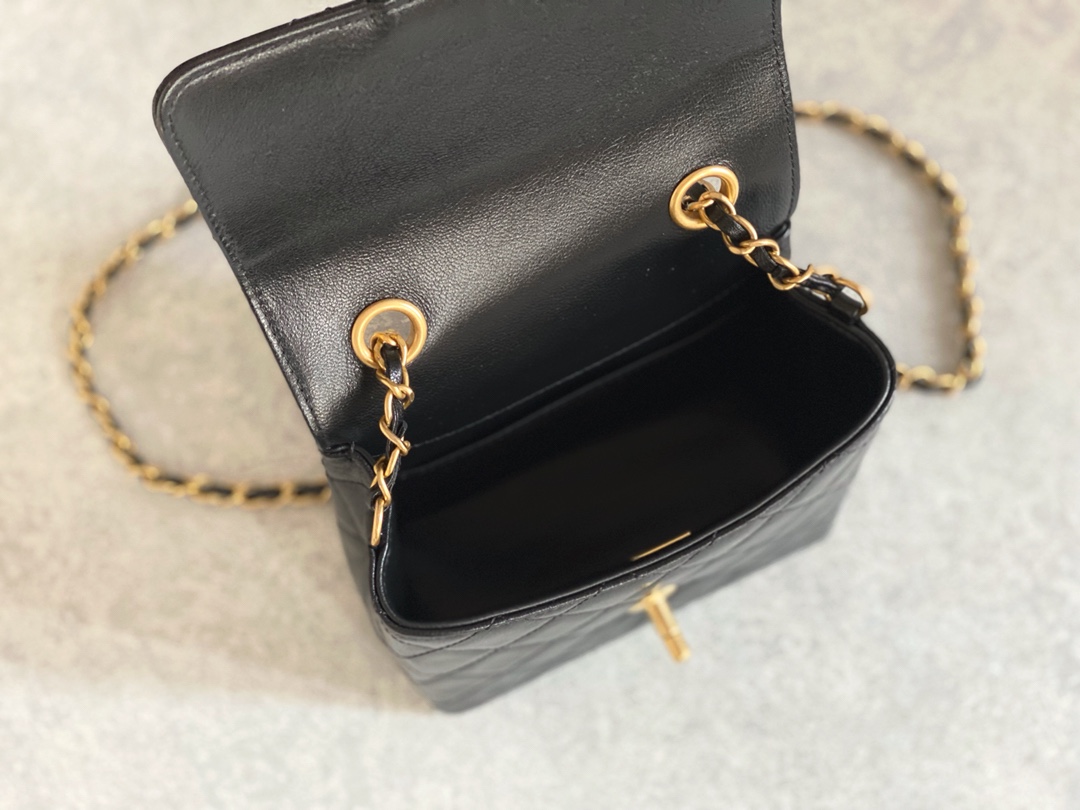 Chanel Mini Flap Bag With Handle Black For Women 6.6 in / 17 cm