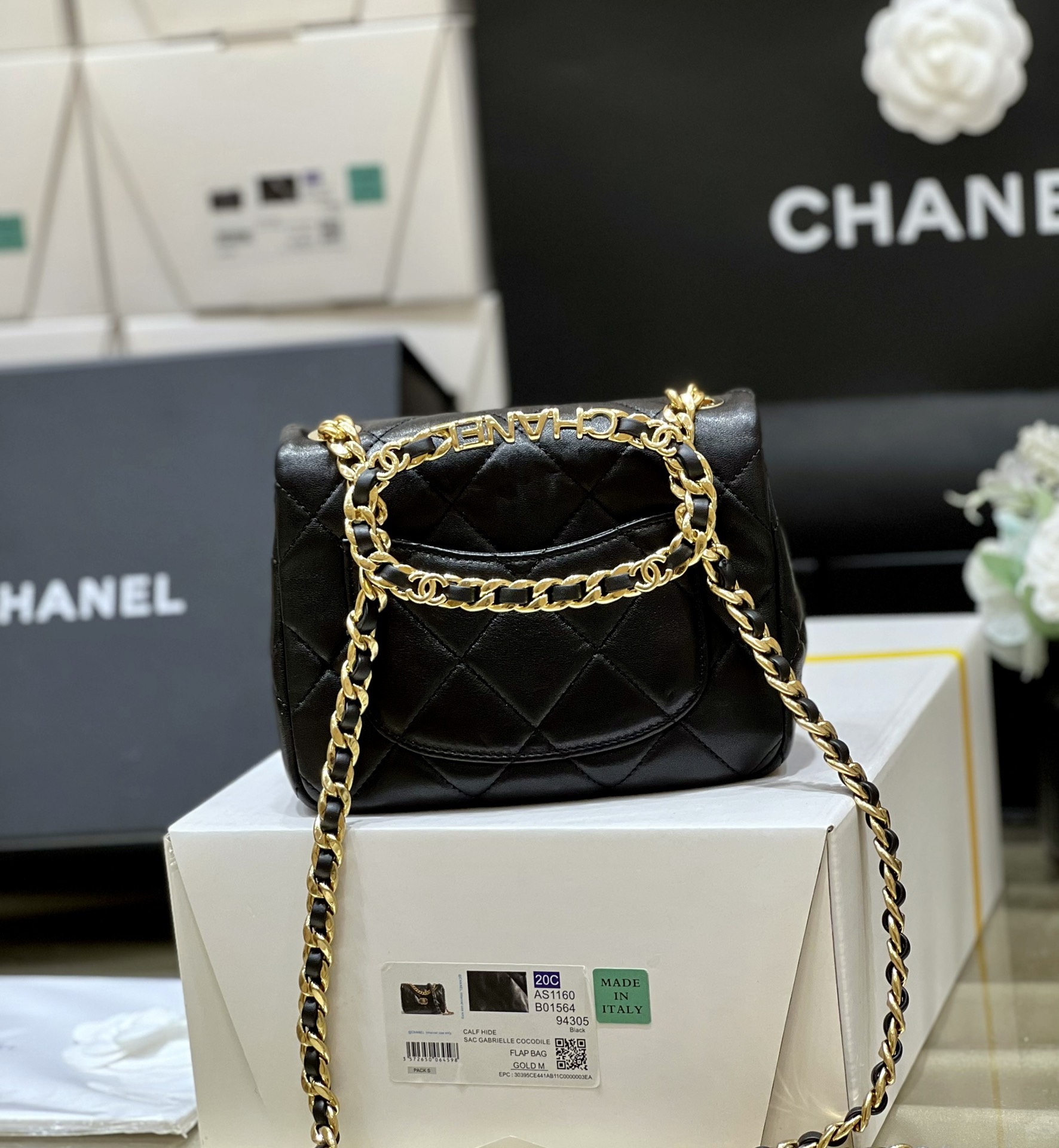 Chanel Mini Flap Bag With Top Handle Black For Women 6.6in/17cm AS3748 94305