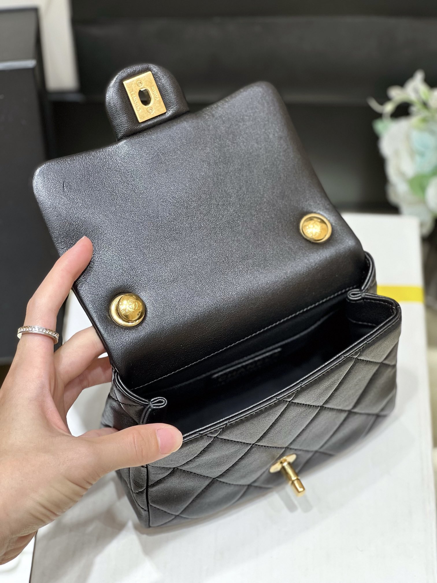 Chanel Mini Flap Bag With Top Handle Black For Women 6.6in/17cm AS3748 94305