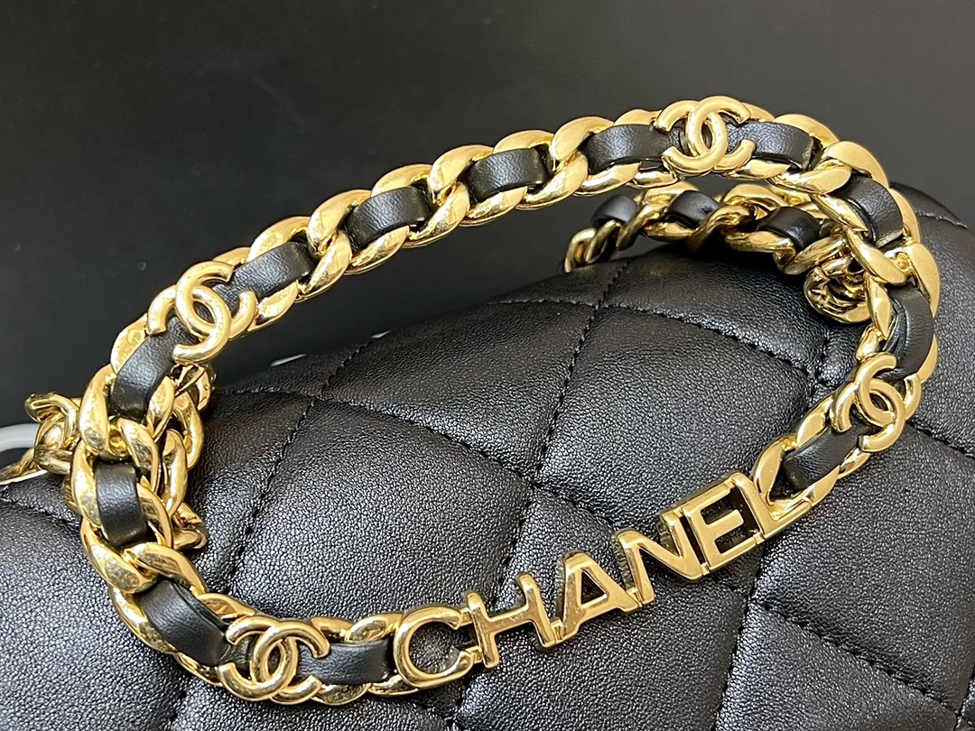 Chanel Mini Flap Bag With Top Handle Black For Women 6.6in/17cm AS3748 94305