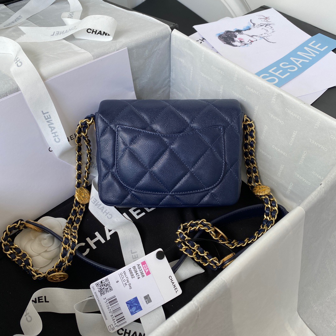 Chanel Mini Flap Bag With Top Handle Gold Hardware Navy Blue For Women, Women’s Handbags, Shoulder Bags 7.9in/20cm AS2431 NJ532