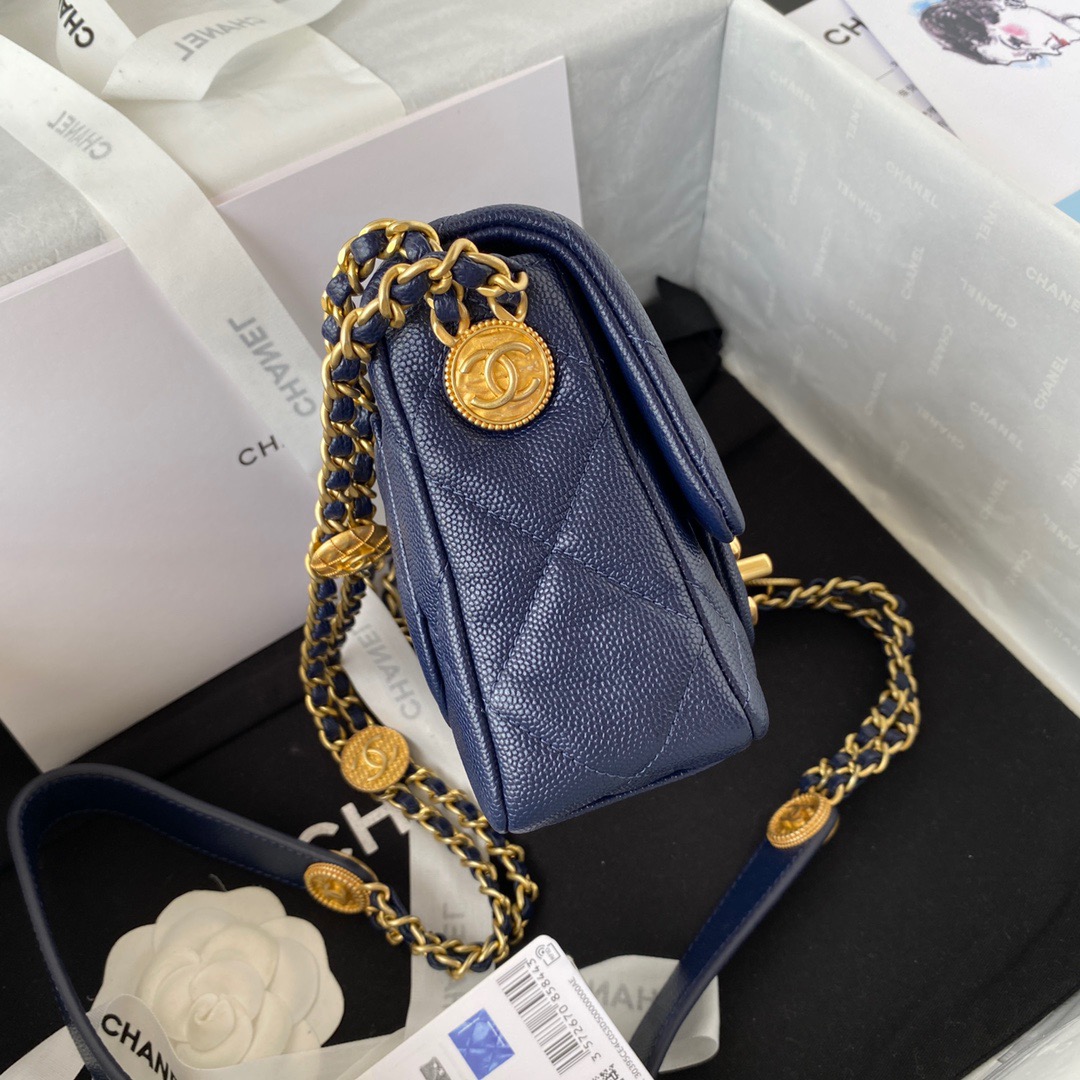 Chanel Mini Flap Bag With Top Handle Gold Hardware Navy Blue For Women, Women’s Handbags, Shoulder Bags 7.9in/20cm AS2431 NJ532