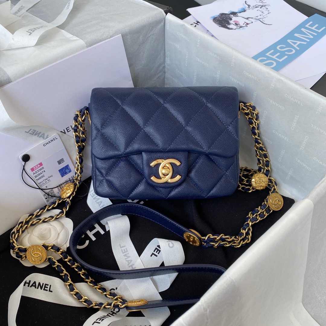 Chanel Mini Flap Bag With Top Handle Gold Hardware Navy Blue For Women, Women’s Handbags, Shoulder Bags 7.9in/20cm AS2431 NJ532