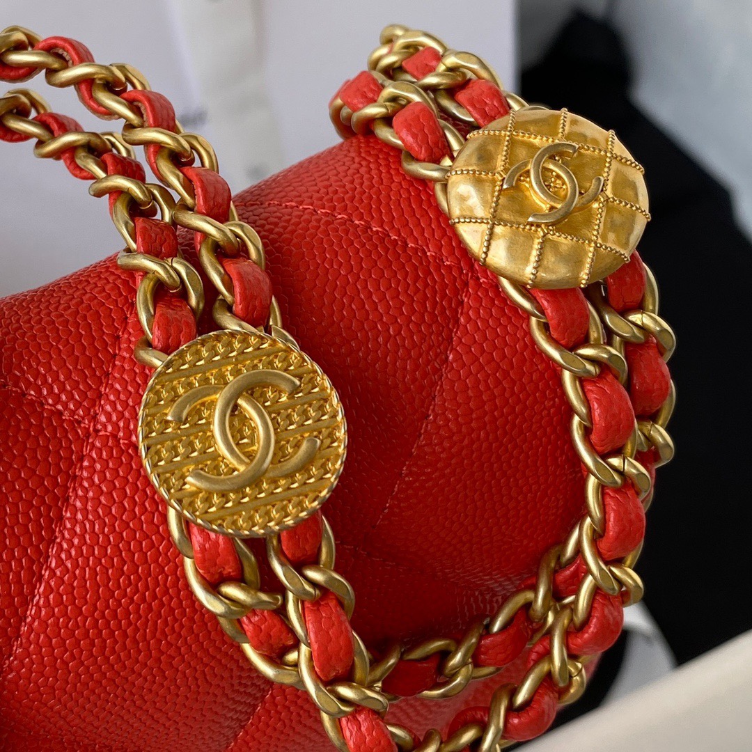 Chanel Mini Flap Bag With Top Handle Gold Hardware Red For Women, Women’s Handbags, Shoulder Bags 7.9in/20cm AS2431 
