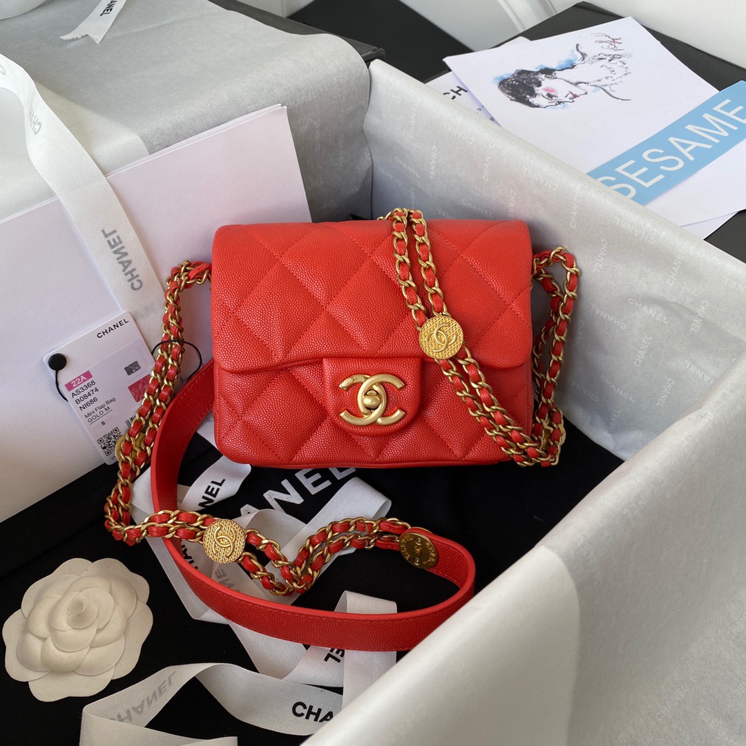 Chanel Mini Flap Bag With Top Handle Gold Hardware Red For Women, Women’s Handbags, Shoulder Bags 7.9in/20cm AS2431 