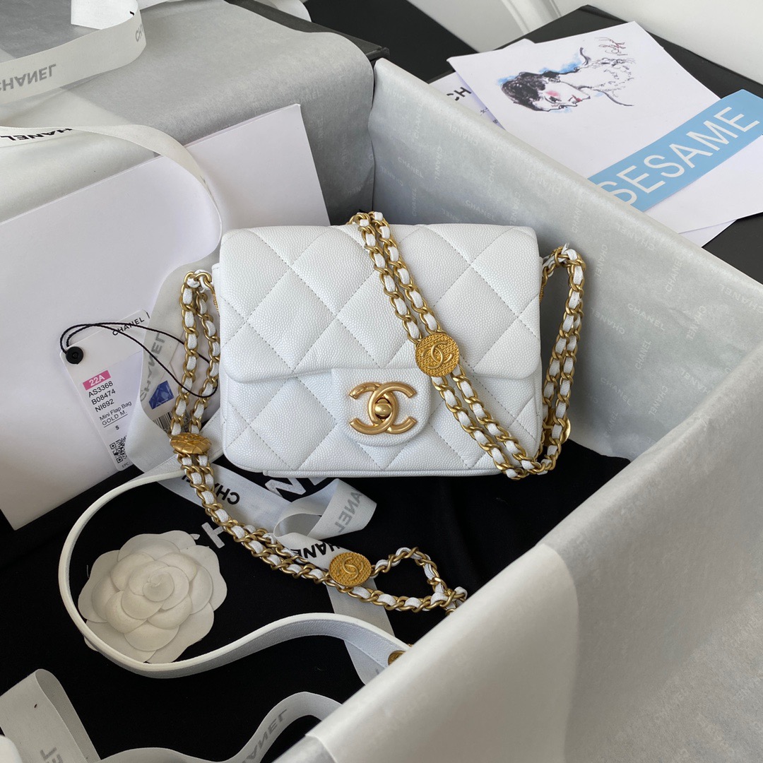 Chanel Mini Flap Bag With Top Handle Gold Hardware White For Women, Women’s Handbags, Shoulder Bags 7.9in/20cm AS2431 