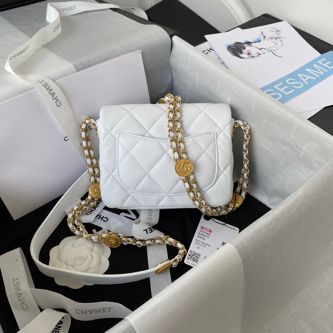 Chanel Mini Flap Bag With Top Handle Gold Hardware White For Women, Women’s Handbags, Shoulder Bags 7.9in/20cm AS2431 