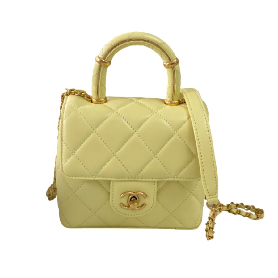 Chanel Mini Flap Bag With Top Handle Yellow/Beige For Women 15cm / 6in