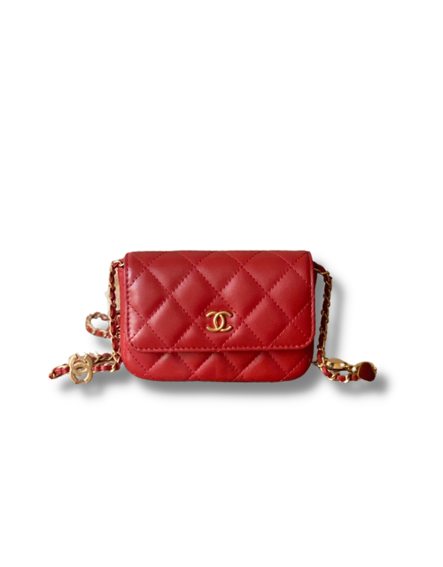 Chanel Mini Flap Coin Purse With Chain Red/Black/Beige For Women 5.1in/13cm