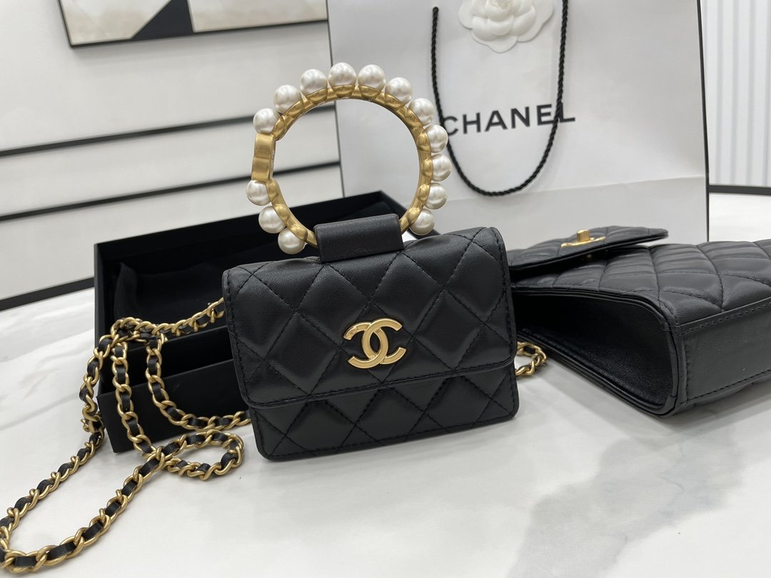 Chanel Mini Handle Pearl Black For Women 12cm / 4.7in