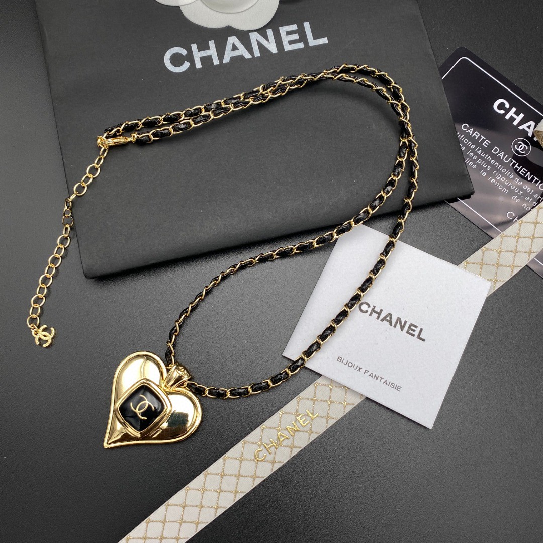 Chanel Mix Black Color Necklace Gold Tone For Women