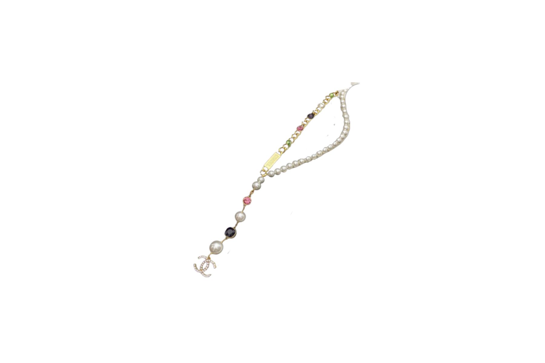 Chanel Mix Pearls And Sparkling Stone Necklace Gold Tone For Women