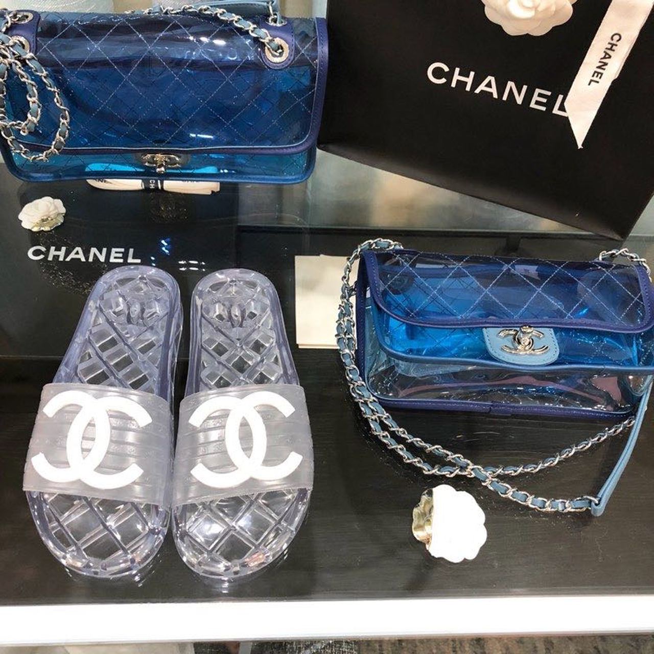 Chanel Mule Glossy Transparent CC Logo PVC Pool Clear For Women, Women’s Shoes