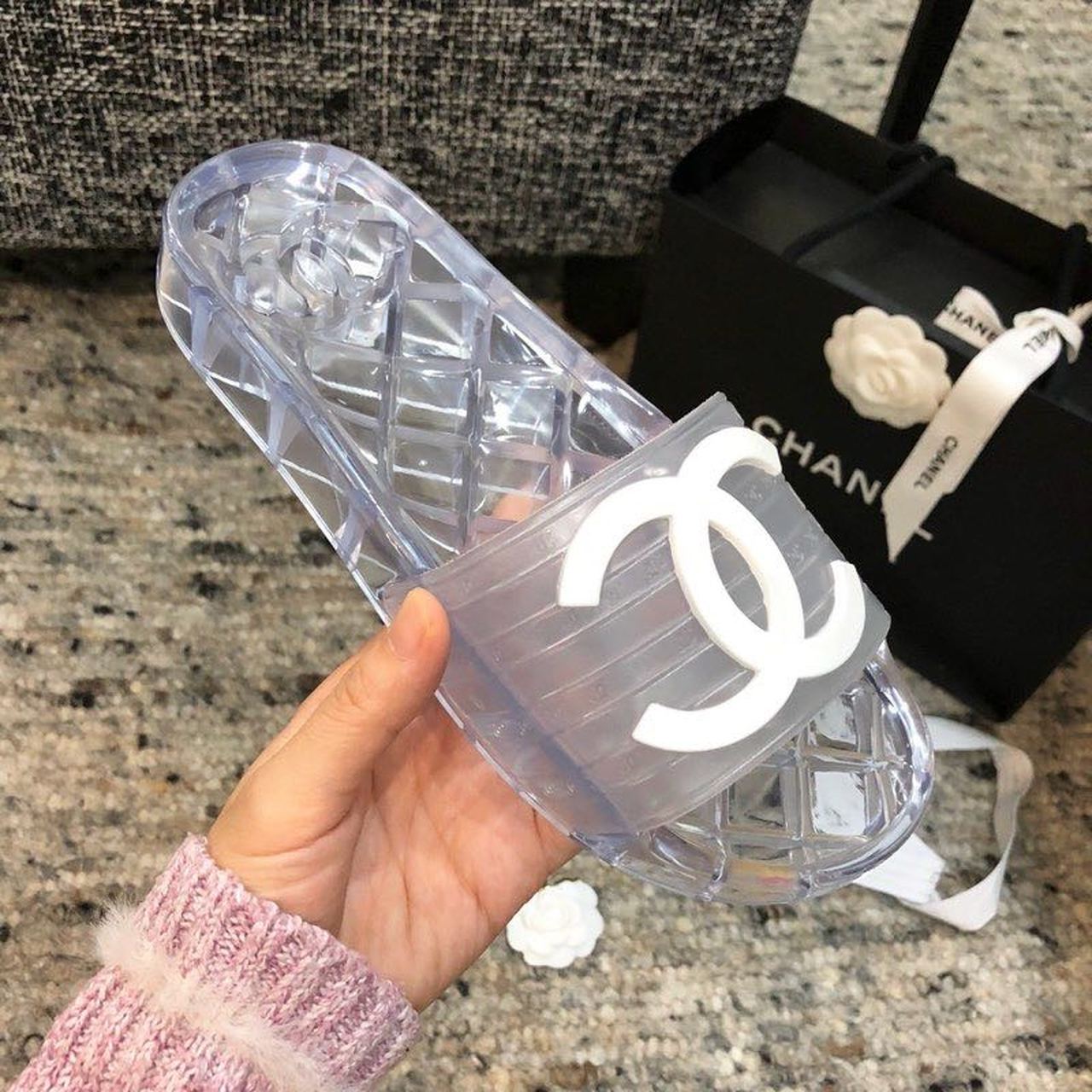 Chanel Mule Glossy Transparent CC Logo PVC Pool Clear For Women, Women’s Shoes