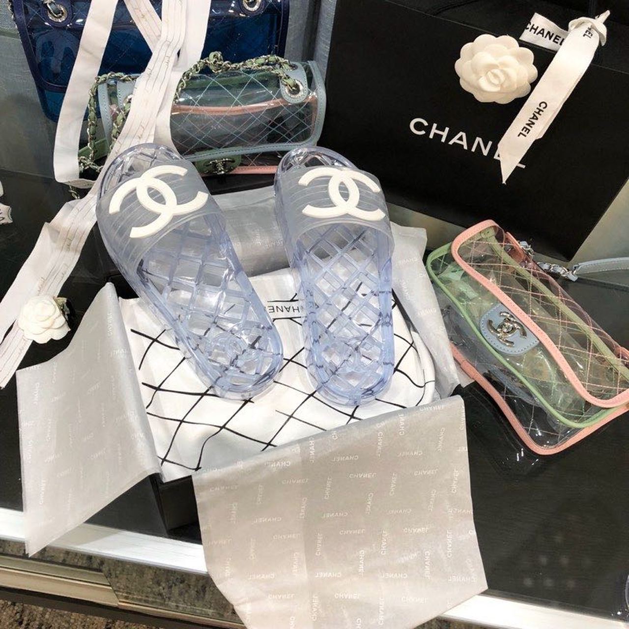 Chanel Mule Glossy Transparent CC Logo PVC Pool Clear For Women, Women’s Shoes