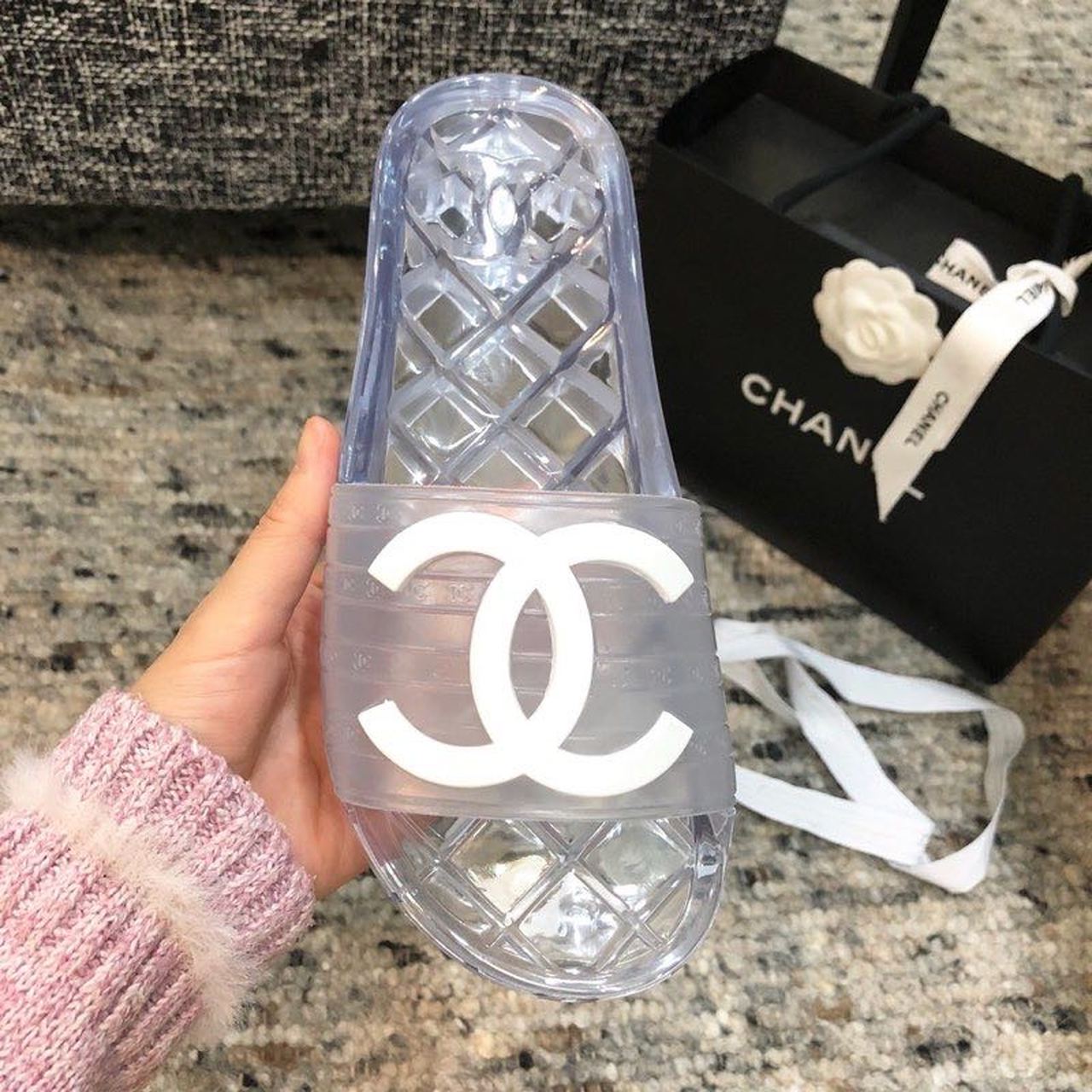 Chanel Mule Glossy Transparent CC Logo PVC Pool Clear For Women, Women’s Shoes