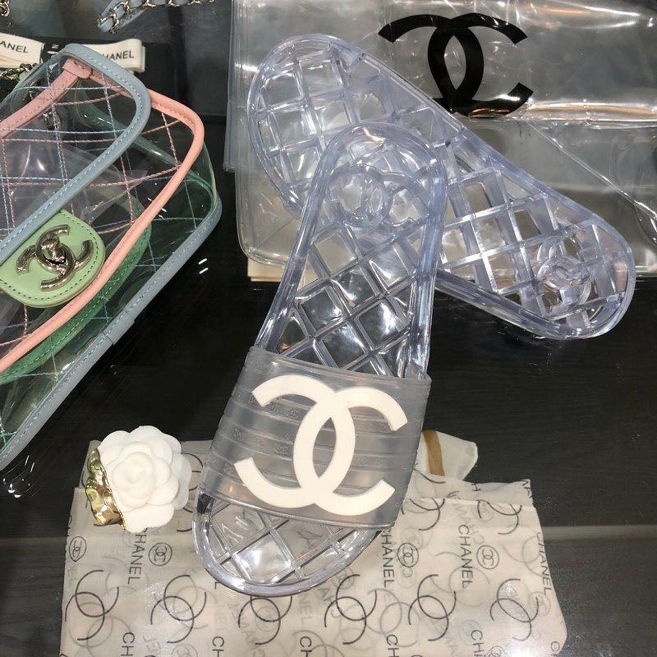 Chanel Mule Glossy Transparent CC Logo PVC Pool Clear For Women, Women’s Shoes