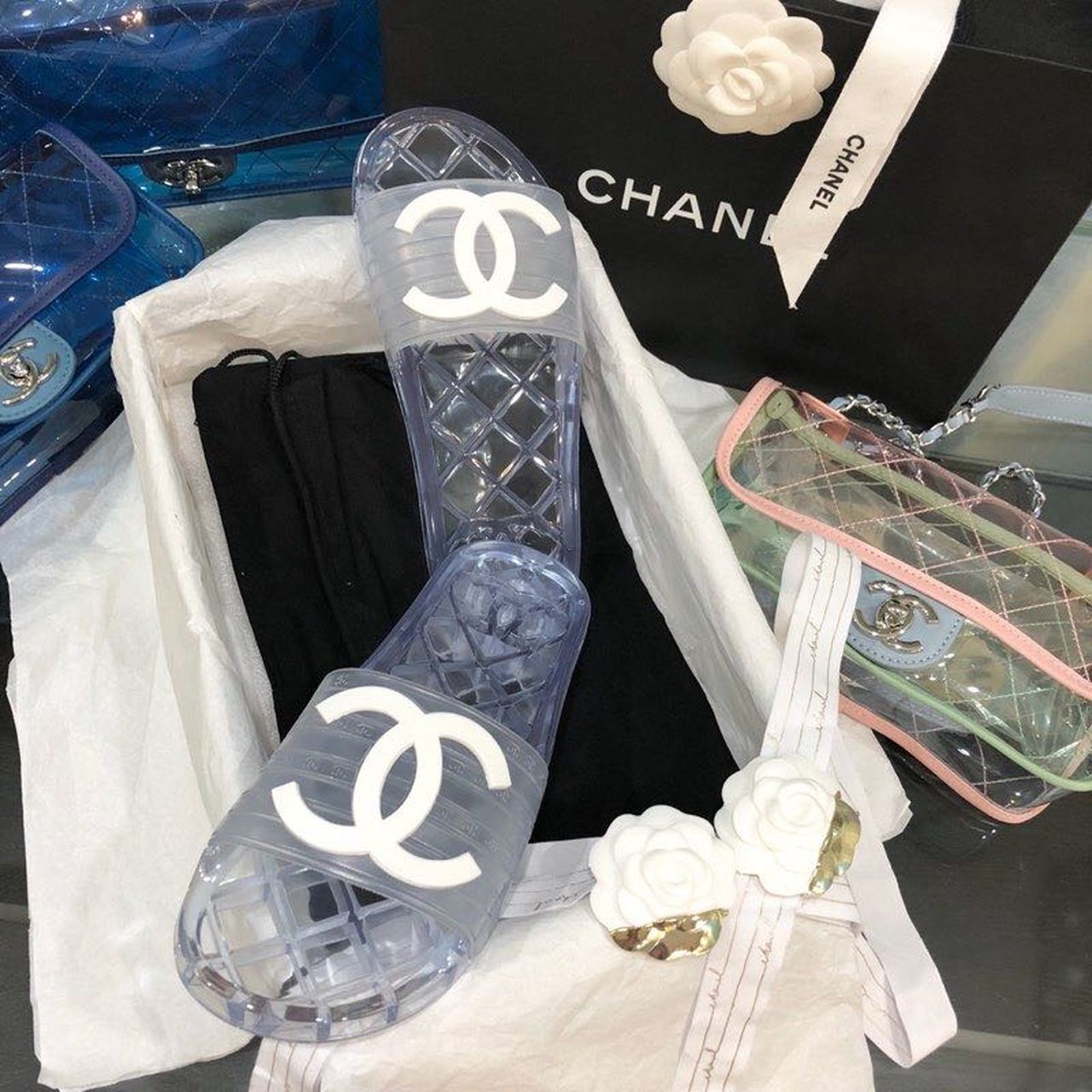 Chanel Mule Glossy Transparent CC Logo PVC Pool Clear For Women, Women’s Shoes