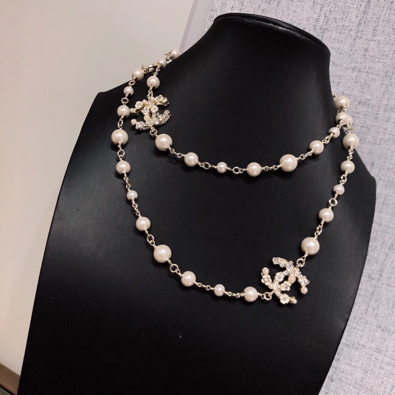 Chanel Multi Layered Pearl Necklace Gold Tone For Women