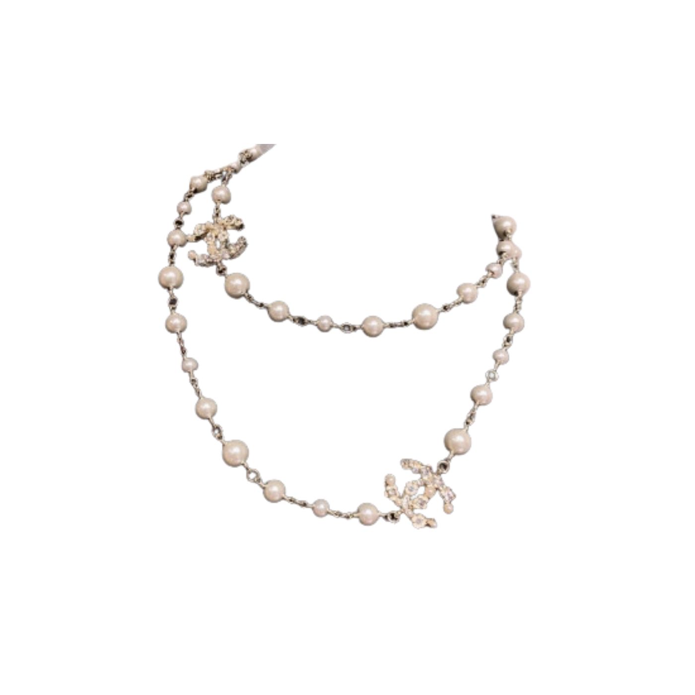 Chanel Multi Layered Pearl Necklace Gold Tone For Women