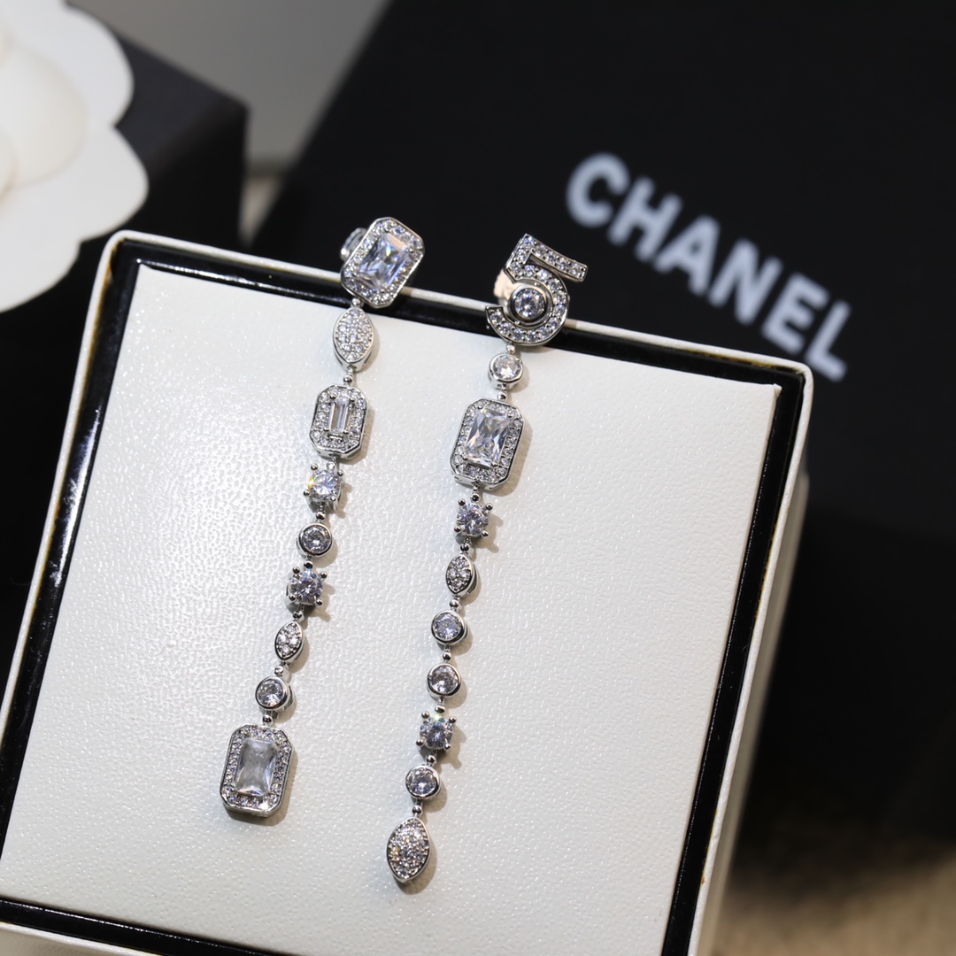 Chanel N°5 Drop Earrings Silver Tone For Women