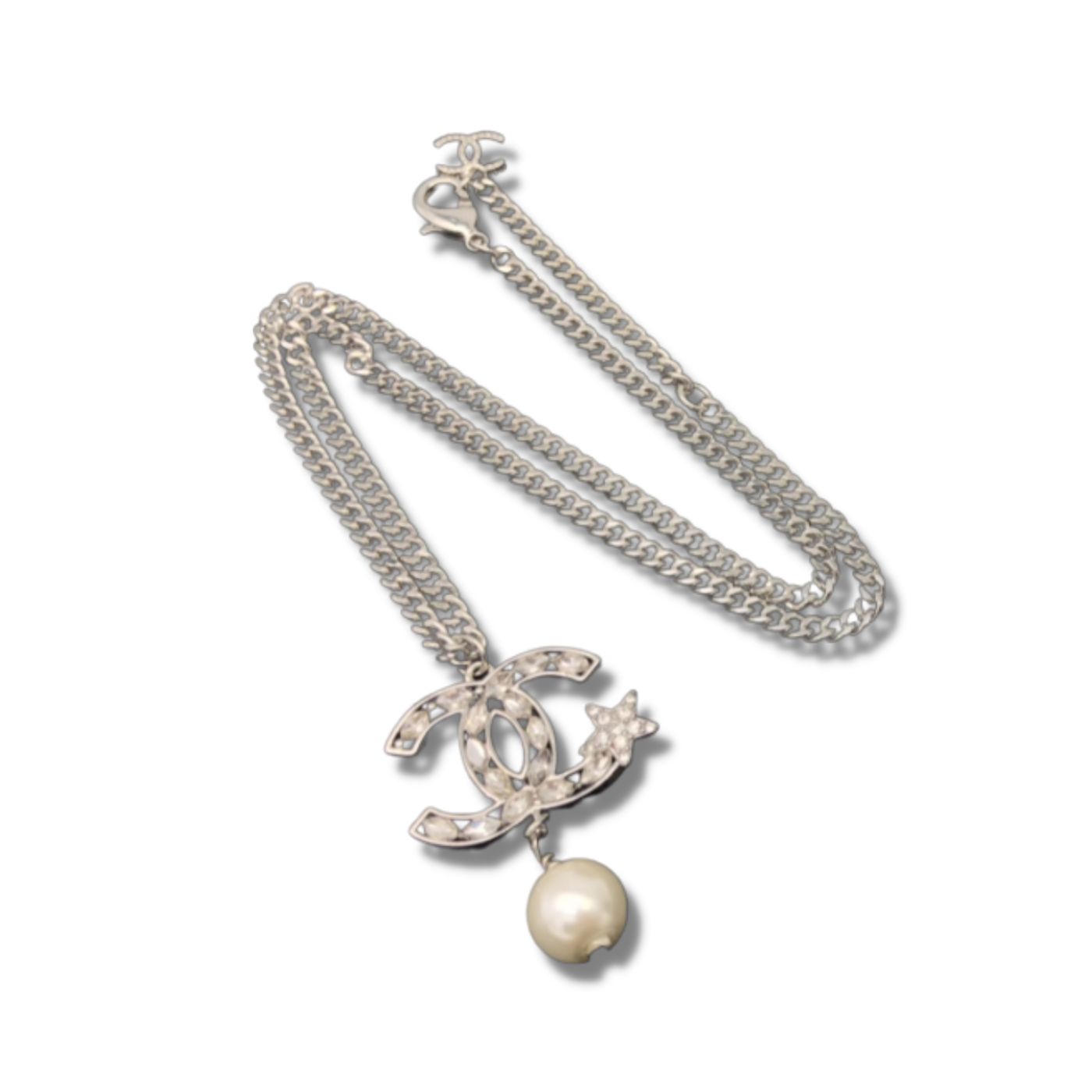 Chanel Necklace Pendant CC Silver For Women