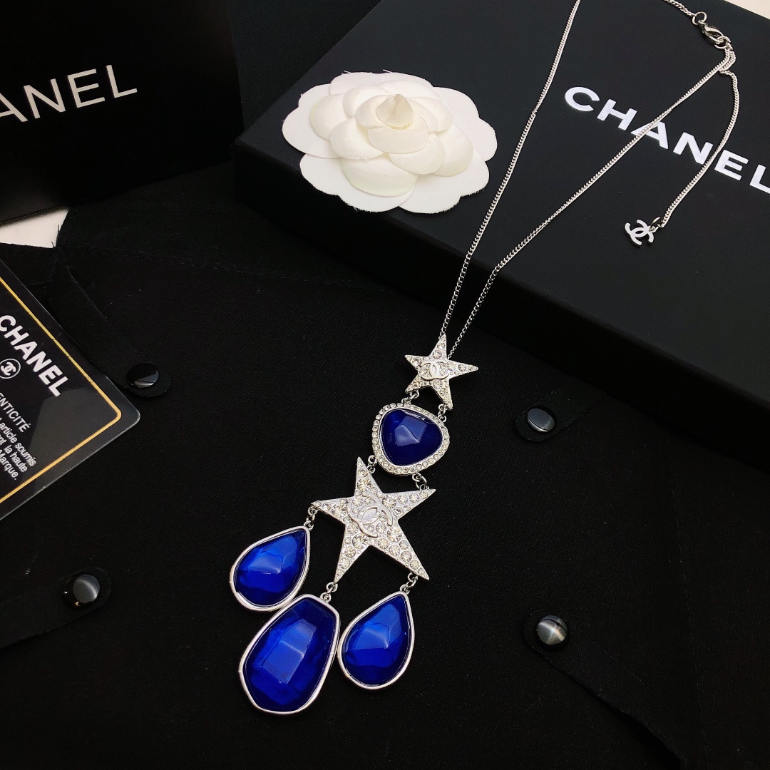 Chanel Needlestone Necklace Blue For Women