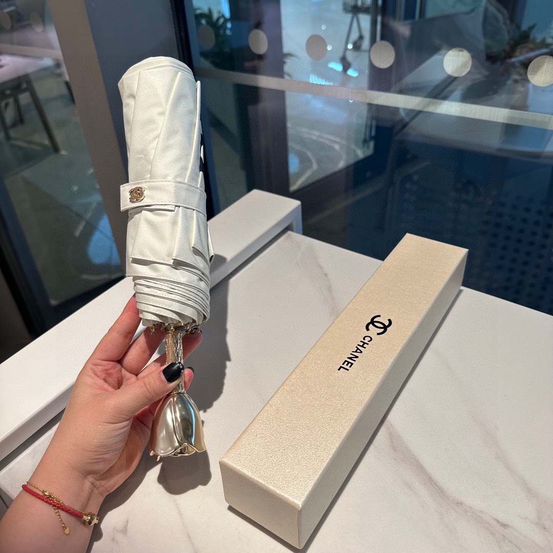Chanel Nylon CC Folding Umbrella White