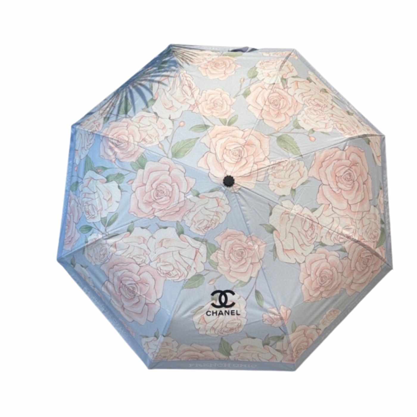 Chanel Nylon With Flower Folding Umbrella Light Blue