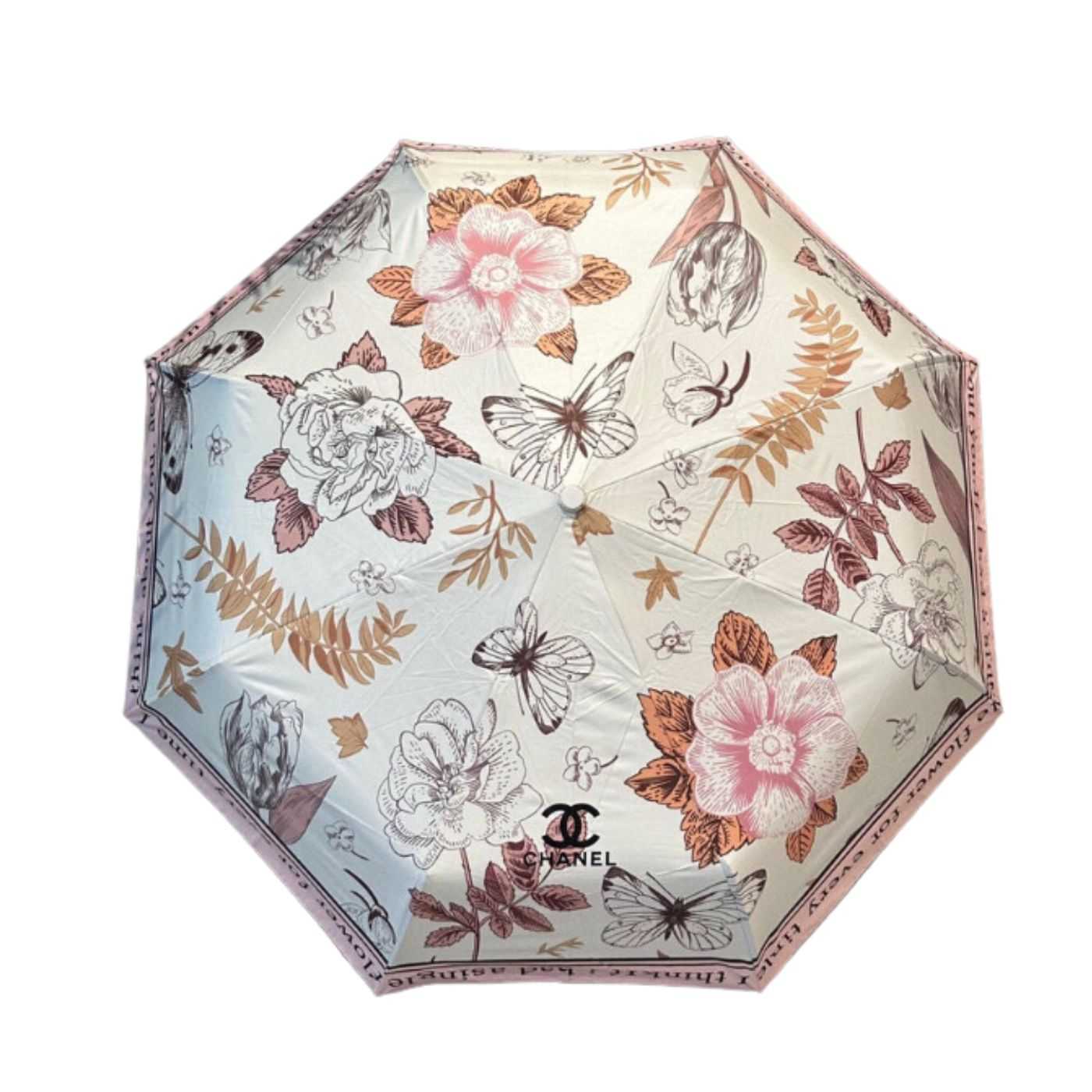 Chanel Nylon With Flower Folding Umbrella White