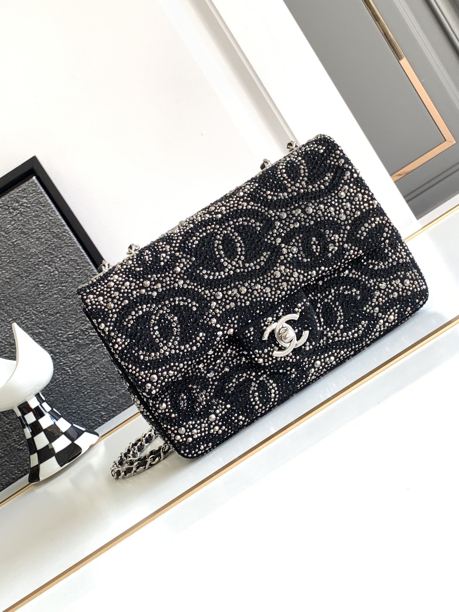 Chanel Paris Double Flap Handbag Black For Women 20cm / 7.9in