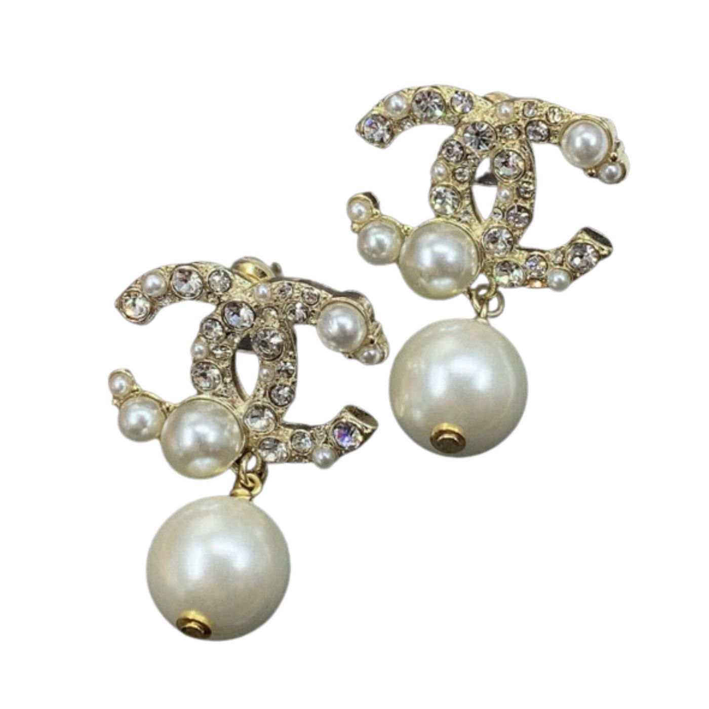 Chanel Pearl C Double Earrings Gold For Women