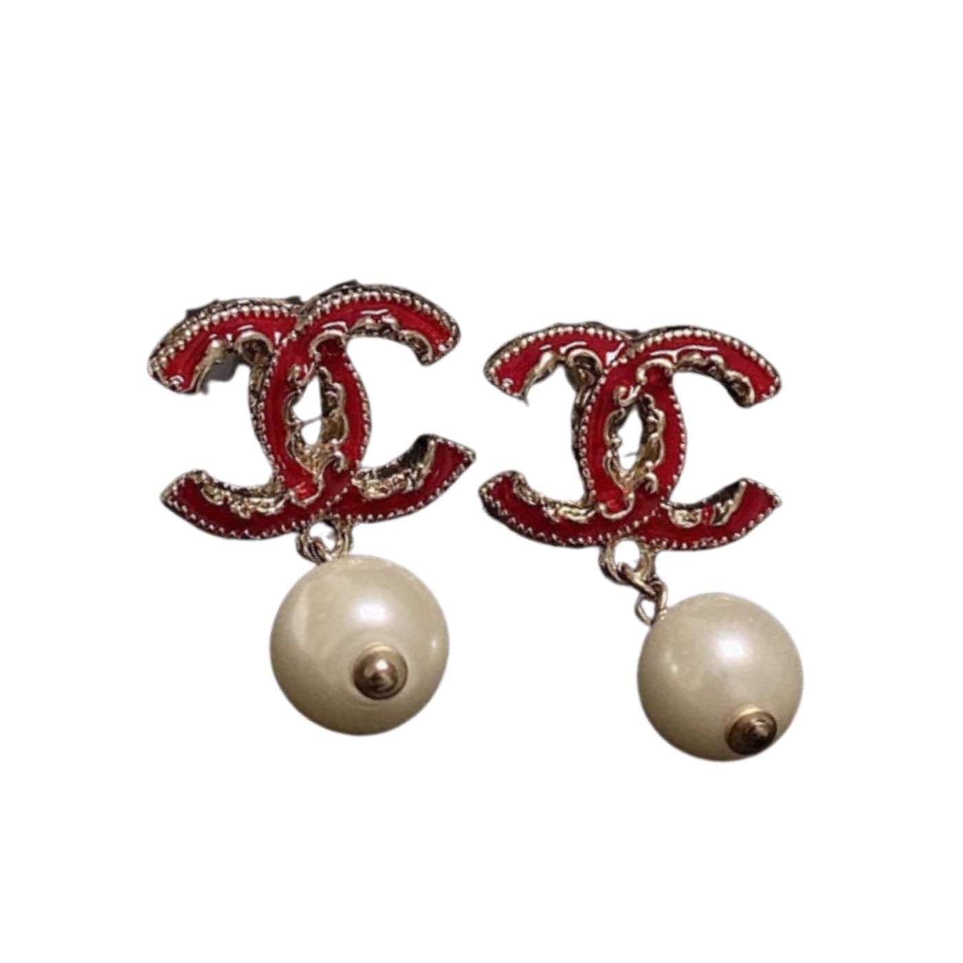 Chanel Pearl Earrings Red For Women