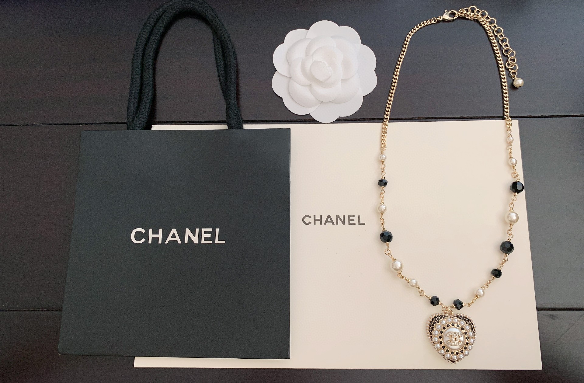 Chanel Pearl Heart Necklace Silver For Women