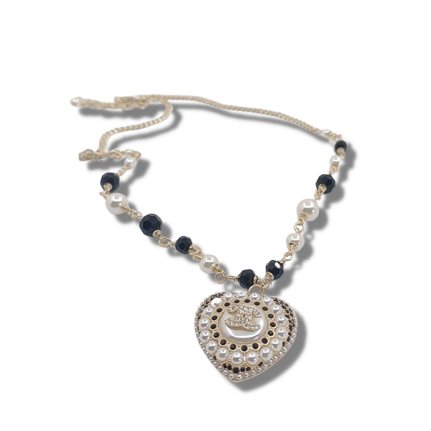 Chanel Pearl Heart Necklace Silver For Women