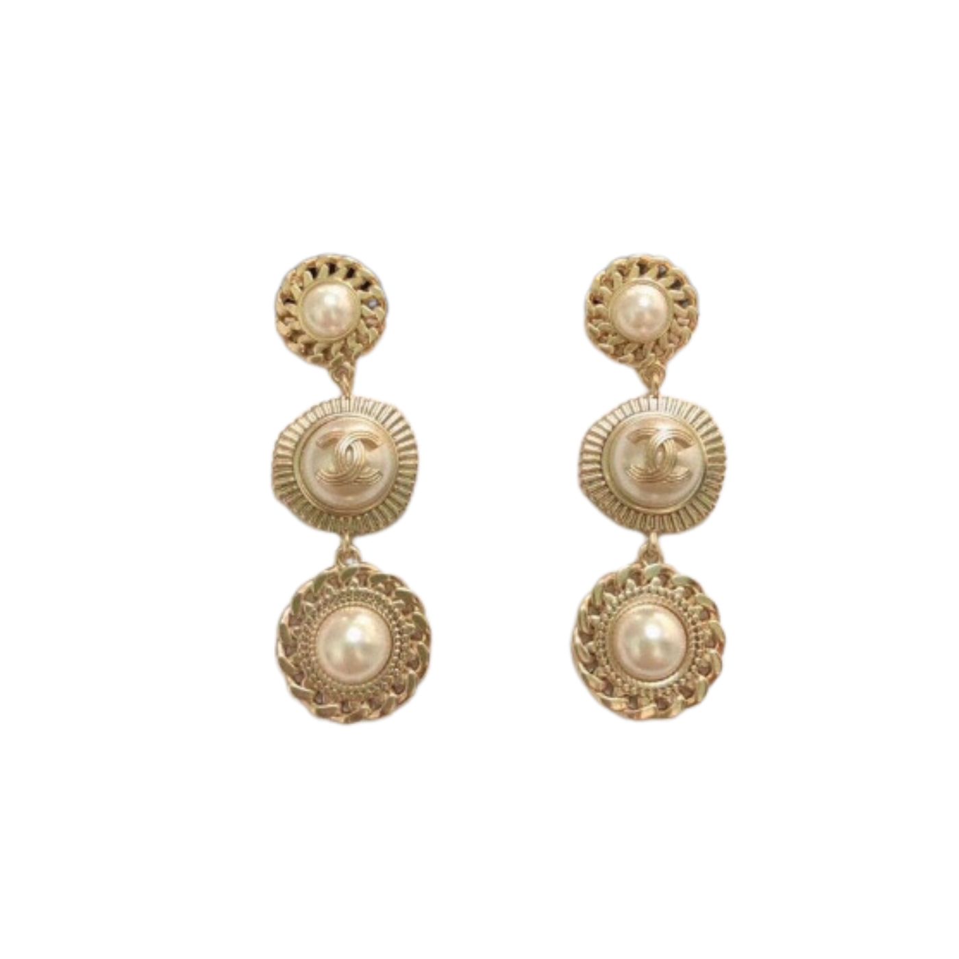 Chanel Pearl Links Earrings Gold Tone For Women