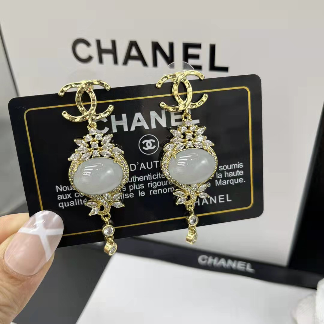 Chanel Pearls Earrings Gold Tone For Women