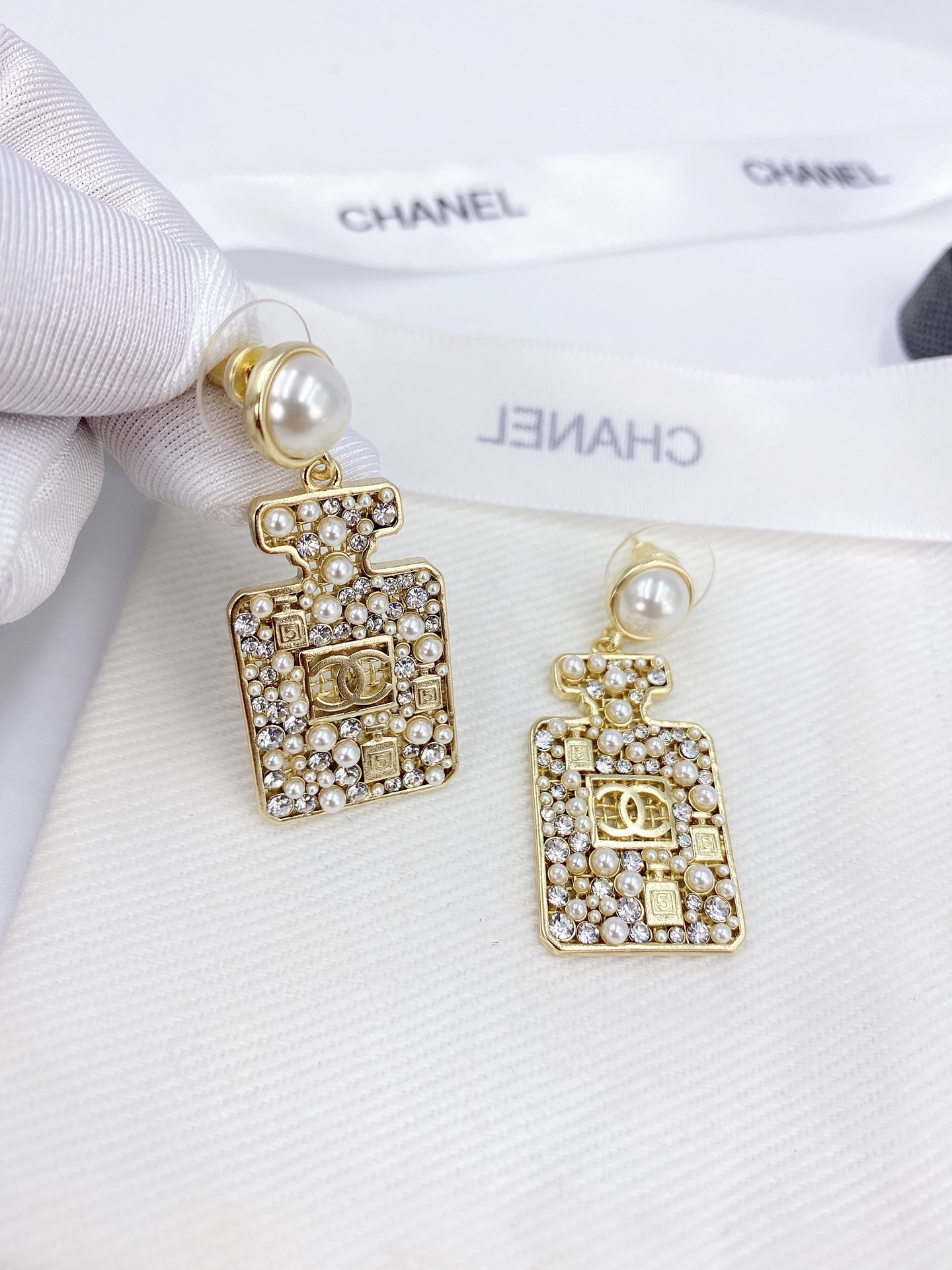 Chanel Perfume Bottle Earrings Gold Tone For Women