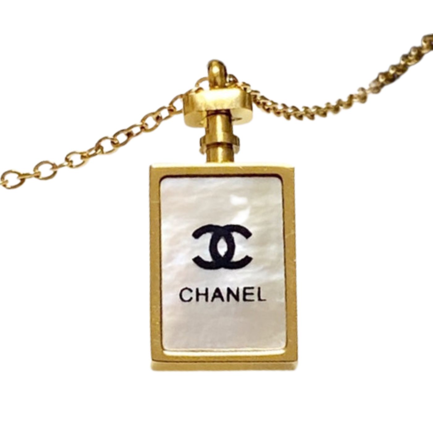 Chanel Perfume Bottle Necklace Gold For Women