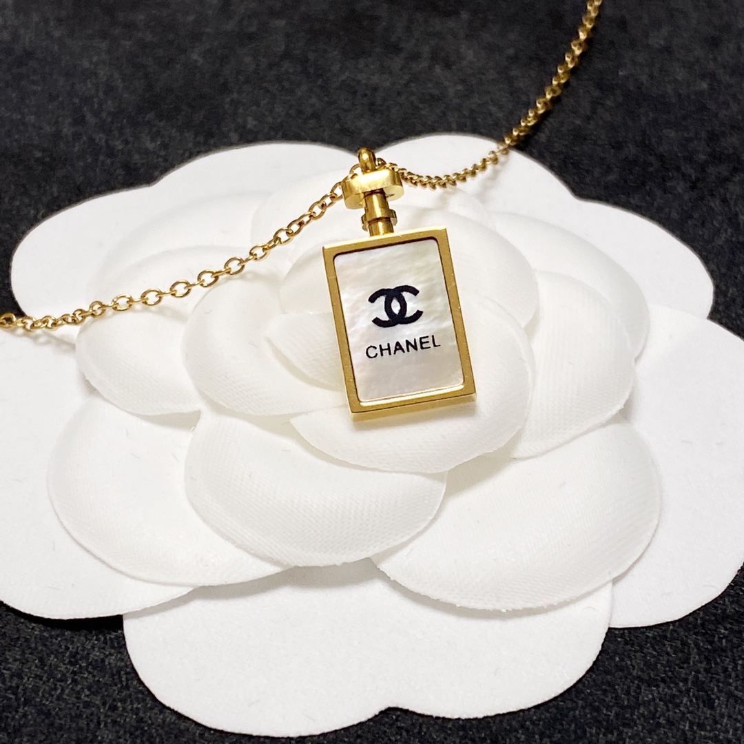 Chanel Perfume Bottle Necklace Gold For Women