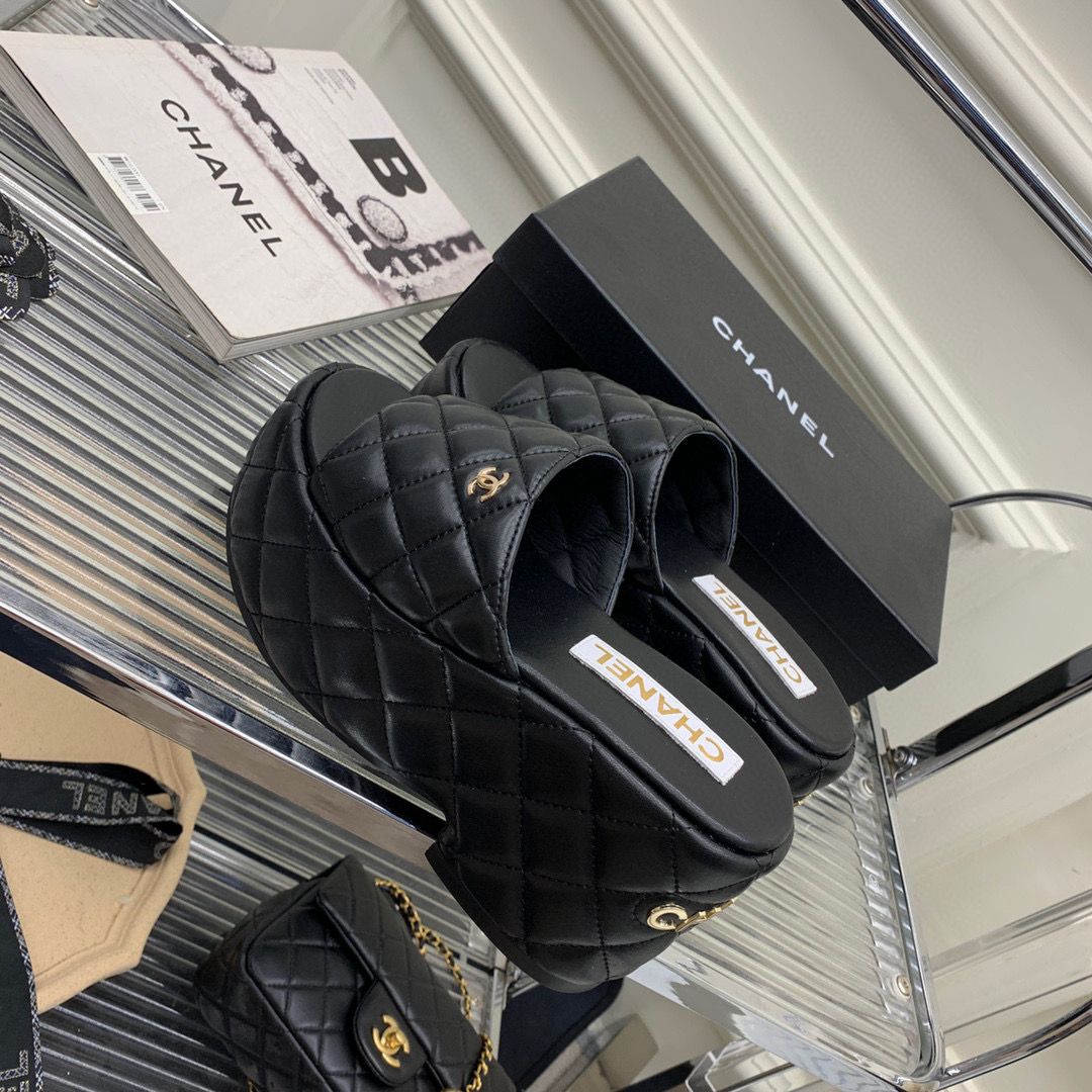 Chanel Platform Slide Black For Women 2.5in/8cm